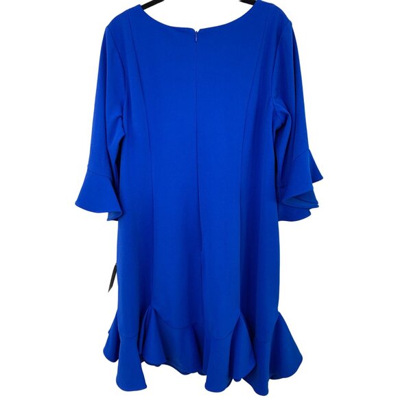 Adrianna Papell Blue Knit Crepe Ruffled Sheath Dress Size 18W NWT - Picture 8 of 13